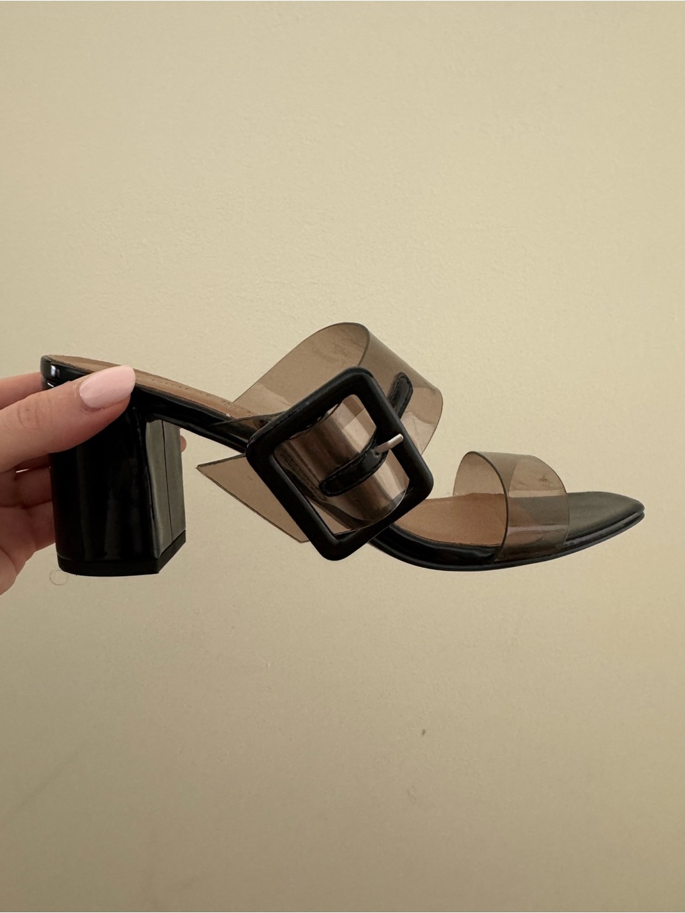 Women’s Black Clear Strap Block Heel Sandals